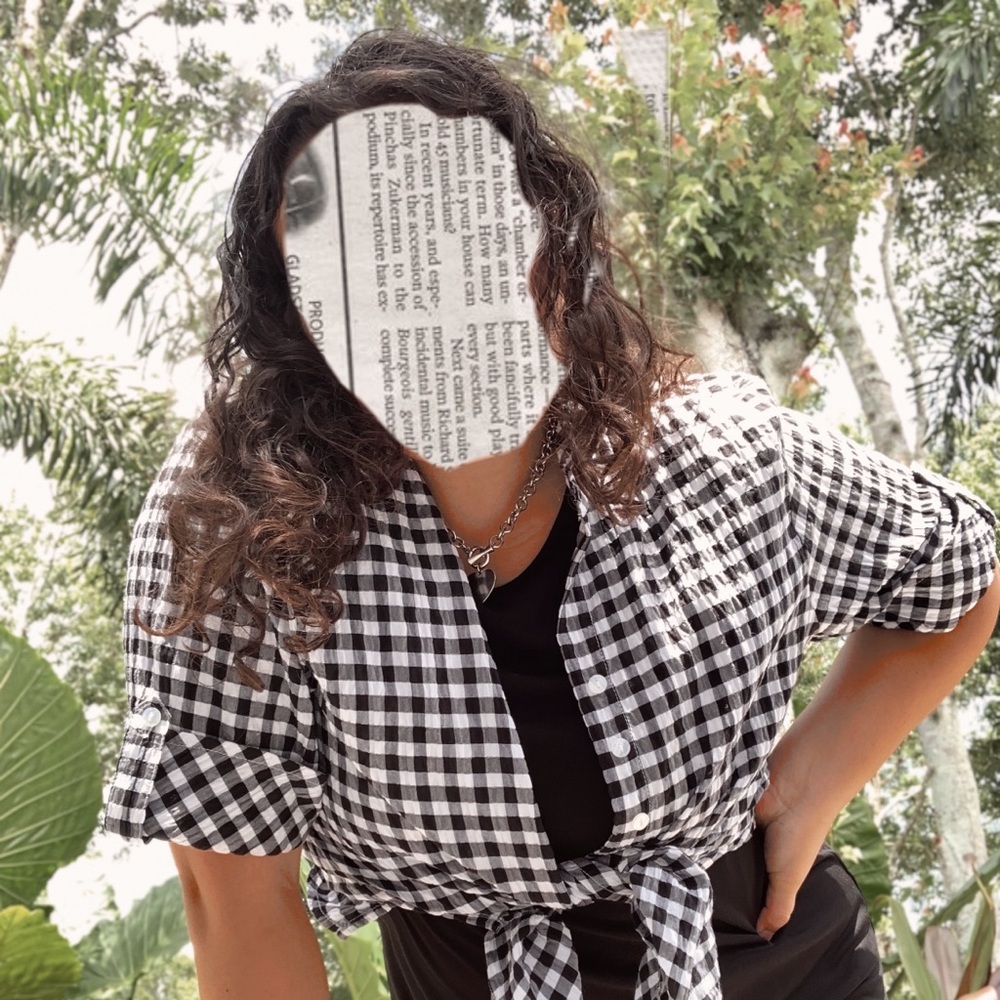 ALIA petite black/white gingham button up•size:M